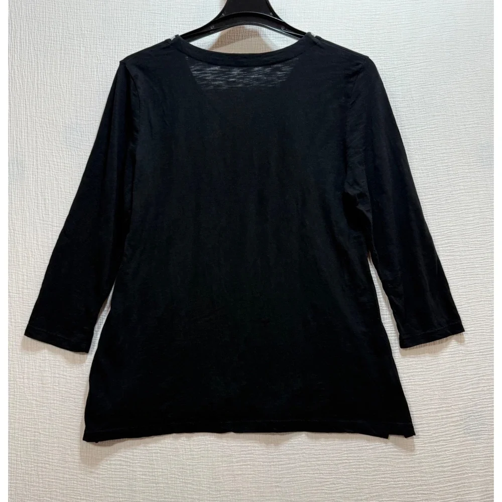 JM Collection Embroidered Top Women L Black White Floral V-Neck 3/4 Sleeve Boho - Picture 2 of 11